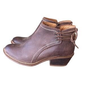 Sofft Aleah Brown Leather Ankle Boots Block Heel Size 8.5 EU 40
